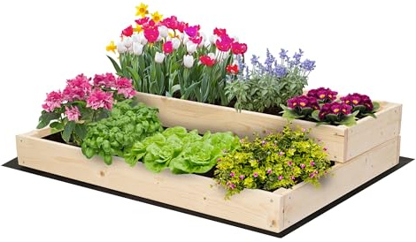 MODO24 Hochbeet Holz, 2-stufiger Pflanzkasten, Blumenkasten, Gemüsebeet, Kräuterbeet, Anzuchtkasten, mit Gartenvlies als Unterlage und Schrauben, Abmessungen 18x90x63 cm, Farbe: Natur imprägniert