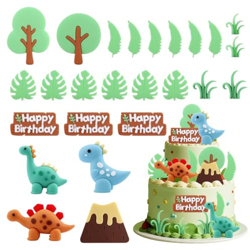 25 Topper para Tarta de Dinosaurio 3D para Niños,Decoración de Tarta de Dinosaurio Reutilizable,Adornos para Tartas de Cumpleaños Infantiles,Baby Shower y Fiestas Temáticas