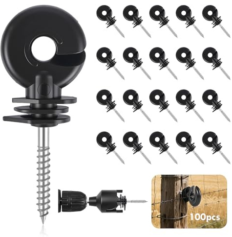 100 Stück Schwarze Weidezaun-Isolatoren, Elektrozaun Ringisolatoren Elektrozaun Isolator mit Isolator-Steckschlüssel, Zaunringpfosten, Schraubisolatoren, Elektrozaun-Zubehör für Holzpfosten (100)