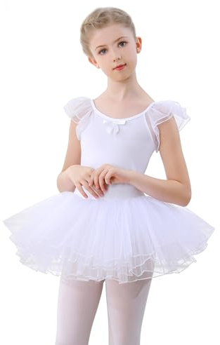 FONLAM Vestido de Ballet Danza para Nina Maillot Traje Bailarina Ballet Tutú Niña Carnaval (Blanco, 5-6 años)