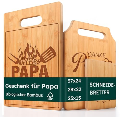 Giftota 3er Set Geschenke für Papa zum Geburtstag Graviertes Bambus Schneidebrett - Vatertagsgeschenke, Geburtstagsgeschenk für Papa von Tochter Sohn - Geschenke für Vater zum Geburtstag