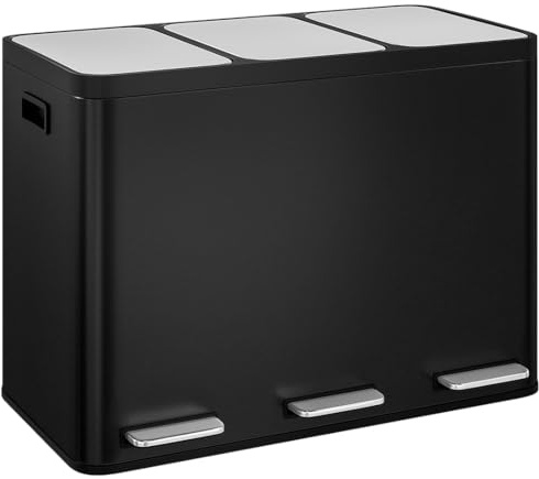 STEELSØN Epsilon Mülleimer 3 Fächer, 3x15L, Edelstahl Schwarz, Soft-Close | Mülltrennsystem Küche, Tretmülleimer mit Deckel, Abfalleimer, herausnehmbare Inneneimer, Recycling & Restmüll, Mülltrenner