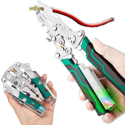 Qivine 12 en 1 Pelacables Electricista, Multifunciona Pela Cables de Electricidad con Comprobador de Tensión, Automático Pelador de Cables Electricos Profesional para Pelar y Cortar (B)