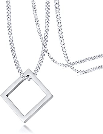 LYGBAOFUL Hohler Würfel Anhänger für M Edelstahl Quadrat Vintage Halskette Punk Geometr Collier 24 Kette