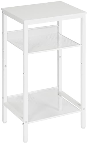 HOOBRO Mesita Auxiliar, Mesilla de Noche, Mesita de Teléfono, Estantes de Malla Ajustables, para Oficina y Sala de Estar, Estilo Industrial y Madera, Alto y Estrecho, Blanco EWW01DH01G1