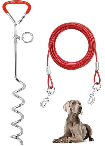 Taylor & Brown 10ft (3m) Heavy Duty Dog Tie Out Cable with 17.5 Inch Spiral In Ground Stake Dog Tether Training Line Puppy Pet Outdoor Tie Out Lead Leash