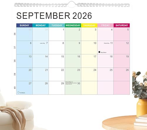 Calendario de pared 2026-2027 | Papel grueso con notas de vacaciones, enero de 2026 a junio de 2027, calendario de escritorio, decoración de pared, para planificación de horarios académicos, Navidad