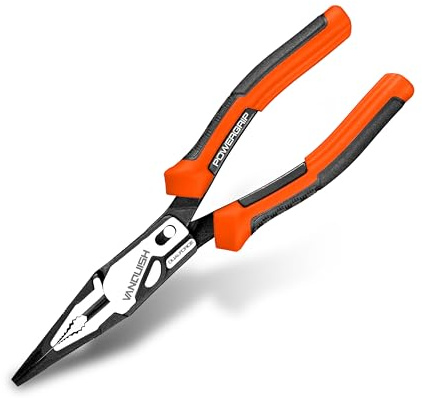 VANQUISH Dual Pivot Compound 8 Inch Long nose Plier, CR-V Steel, Power Grip Handle, 50% Less Effort to Cut, 3016