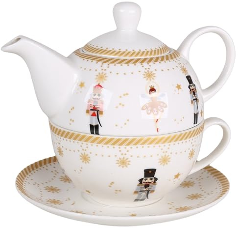 sarcia.eu CHRISTMAS Set da tè: tazza in porcellana 300 ml con teiera 450 ml e piattino PER ERBE AROMATICHE, REGALO NATALIZIO (A)