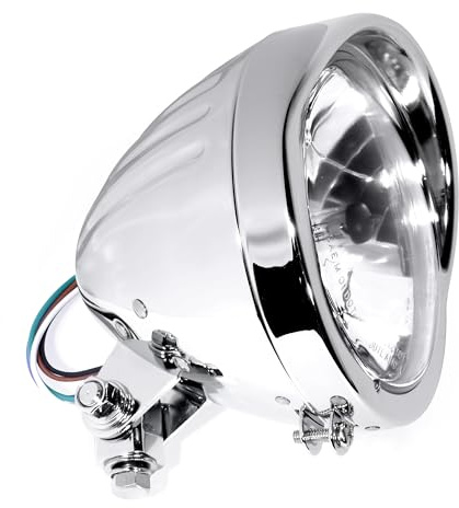 WTMT 5¾ Zoll Scheinwerfer Chrom H4 Klarglas Grooved ECE - Für Harley Chopper Custom