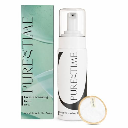 PURESTIME Espuma Limpiadora Facial PIEL SENSIBLE. Centella Asiatica. Disco Reutilizable Incluido–Limpieza Hidratante Facial y Profunda sin tirantez, ni sequeda-TEST. DERMATOLÓGICAMENTE–Hecho en España
