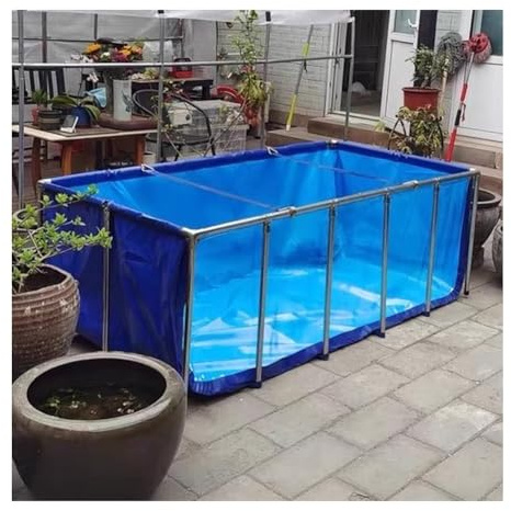 Fish Pond with Steel Frame, Aquarium Pool with Transparent Viewing Window, Water Tank for Koi Breeding, Easy Assembly
