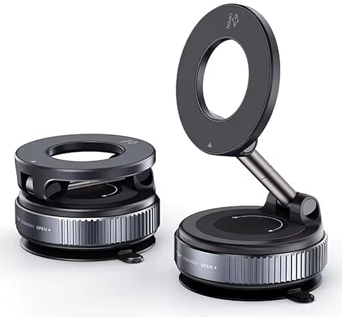 Magnetic Phone Holder Mount, Universal Suction Cup Phone Stand for Car Windscreen, Office Glass, Home Window & Kitchen, Strong Vacuum 360° Rotating Foldable Mount, iPhone Samsung Compatible