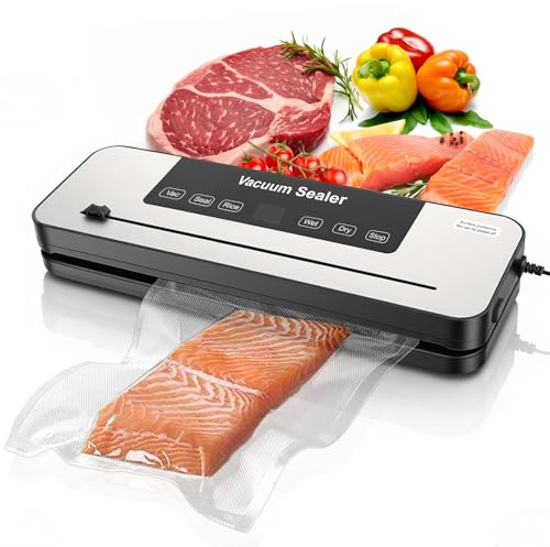 Vacuum Sealer, 5-in-1 Food Vacuum Sealer Machine, High-Speed Automatic Sealing Machine with Powerful Suction, Includes 15 Bags & Accessory Hose for Dry and Moist Food Preservati