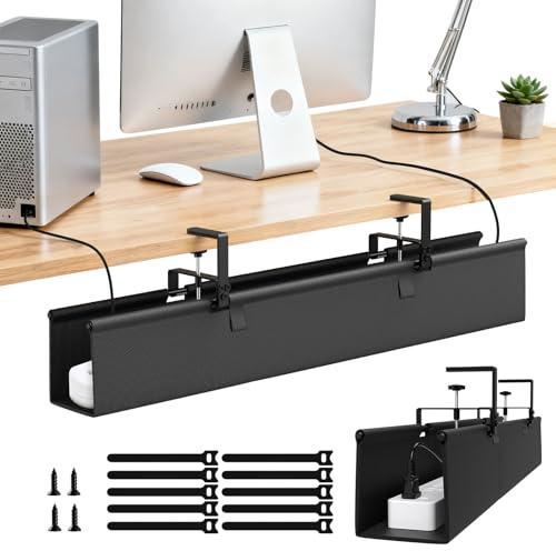 Organizador de Cables Bajo Mesa - Bandeja Cables Escritorio de Tejido Oxford 600D Ignífugo, Canaleta Gestión para Oficina sin Taladrar, Soporte Grande de Regletas y Enchufes, Abrazaderas
