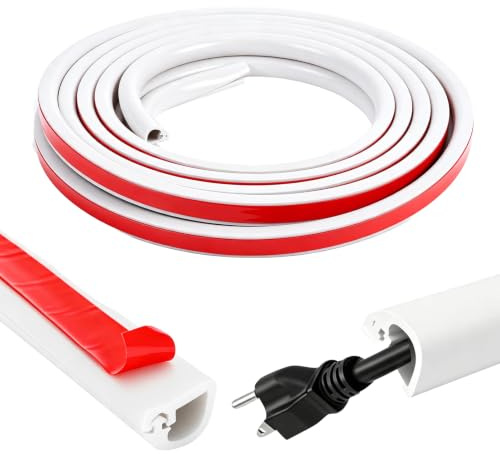 Vexnaro Canalina Passacavi Adesiva 3 Metri, Canale Flessibile per Cavi in PVC Morbido, Copricavi Elettrici con Apertura Laterale per Muro, Pavimento, TV, Computer, Casa e Ufficio, Bianco (Blanco, 3M)