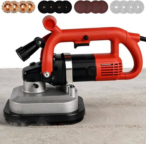 4-Head Electric Floor Sander Polisher, 3600W Diamond Polishing Machine with LED Light & 6-Speed Control for Stone Floor Finishing, Ergonomic Handle