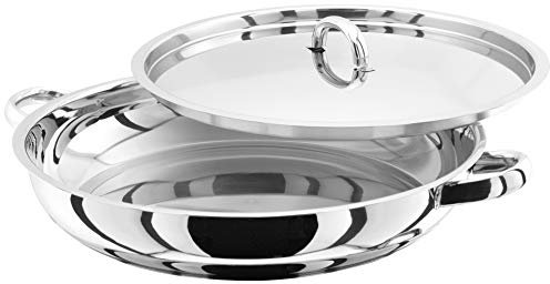Judge Speciality Cookware JA72 Extra Large Stainless Steel Paella Pan and Lid 36cm Induction Ready. Oven Safe, Dishwasher Safe - 25 Year Guarantee
