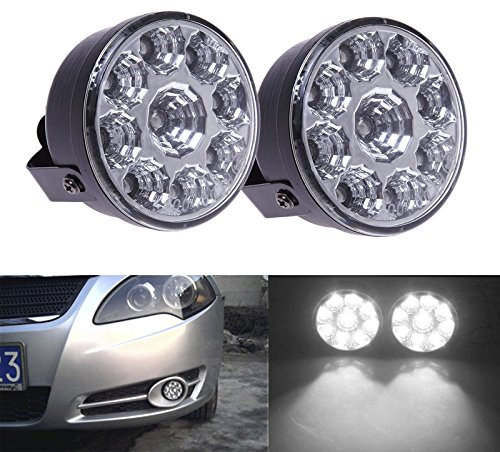AR 12V Round 9 LED White Car Daytime Running Lamp Driving Fog Light Bulbs DRL 1 Pair
