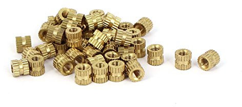 Sourcingmap M3x5mm 5mm OD Brass Embedded Knurled Insert Thumb Nuts 50pcs