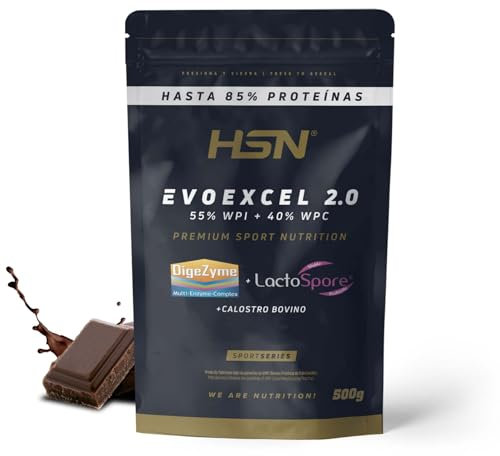 HSN Evoexcel 2.0 | Chocolate 500g = 17 Tomas por Envase | Aislado + Concentrado de Proteína de Suero Whey (55% WPI + 40% WPC) | No-GMO, Vegetariano, Sin Gluten ni Soja