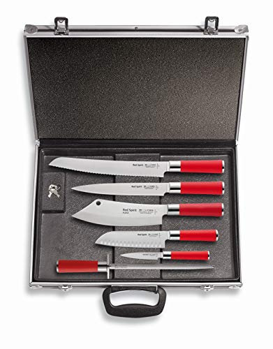 F. DICK Messerset Red Spirit (Magnetkoffer, Kochmesser AJAX, Brotmesser, Santoku, Tranchiermesser, Officemesser, Wetzstahl, 56° HRC) 81173000, 43 cm x 32 cm x 6 cm
