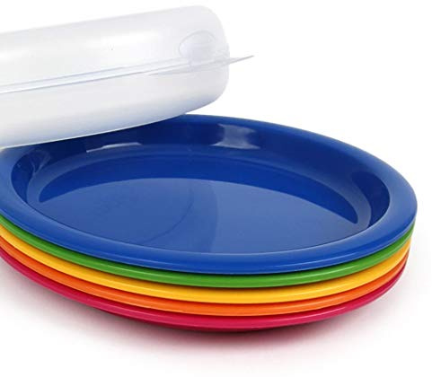LOCK & LOCK Lot de 5 assiettes de pique-nique multicolores avec couvercle - Assiette de camping réutilisables avec boîte - Assiette en plastique sans BPA pour camping & plein air