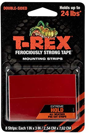 T Rex Tape Extreme Hold Heavy Duty Double Sided Mounting Strips Holds up to 24lbs , 8 Strips each strip is 2.54cm x 7.62cm, Black
