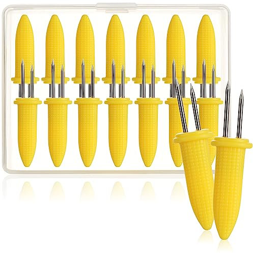 com-four® 16x Maiskolben-Spieße mit Edelstahl-Stiften, rostfrei - wiederverwendbare Maisspieße - Zubehör für Barbecues, Grillen, Küche (16 Stück - Mais)