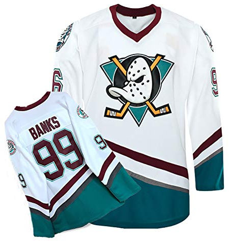 Yajun Adam Banks #99 Mighty Ducks Film Eishockey Trikots Jersey NHL Herren Sweatshirts Atmungsaktiv T-Shirt Bekleidung,2XL