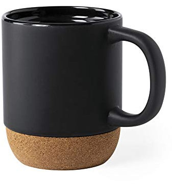 FUN FAN LINE - Lot de 2 Grandes Tasses à Café en Céramique | Tasses Hautes Noires avec Socle en Liège | Set de Tasses Modernes pour le Petit-déjeuner et le Thé | Parfait pour la Maison et le Bureau