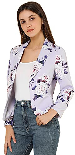 Allegra K Damen Gekerbter Kragen Offen Blazer Freizeit Jacke Büro Sakko Lila-Blumig XS