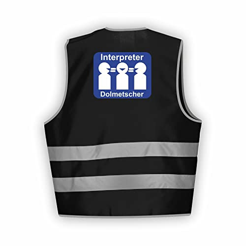 Fassbender-Druck WARNWESTEN - Sicherheitsweste SCHWARZ Warnweste nach EN ISO 20471 zertifiziert - Warn Weste für DOLMETSCHER - Unisex mit hochwertigem Reflektorstreifen (SCHWARZ I XL/XXL I 10er Set)