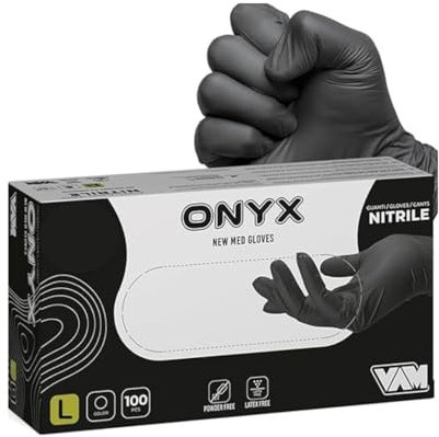 100 Guanti in Nitrile Neri Taglia L, Senza Polvere, Senza Lattice, Ipoallergenici, Certificati CE conforme alla norma EN455, Guanti per Alimenti, Guanti Monouso