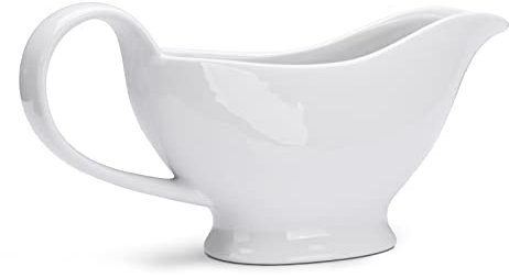 WishDeco Salsera 200ml, Salsera Porcelana Blanca, Gravy Boat con Asa para Salsa, Mayonesa, Crema