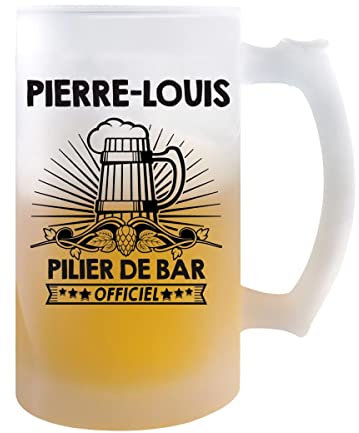 Planetee Chope de bière Pierre-Louis Prénom pilier de Bar | Verre à bière pinte Cadeau humour alcool original | Imprimé en France