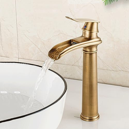Robinet Cascade Lavabo Robinet Salle Bain Haut Chaud Et Froid 1 Trou Robinet Vasque à Poser Levier Unique,Antique