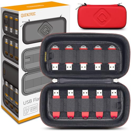 QUENZROC Funda rigida para Organizar y Guardar 20 Memorias USB - Estuche con Alta Capacidad de Memoria Flash USB