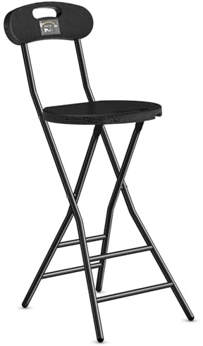 5Rcom Folding Stool, 1 Pack 24 inch Folding Bar Stool with Backrest and Handle, Foldable Stools for Adults Up to 350lbs, Collapsible Round Folding Counter Height Stool Chair for Camping Kitchen
