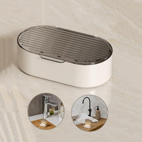 Sbomi Doppelschichtig Abnehmbar Seifenschalen, Seifenschale mit Ablauf Und Deckel,Seifendose Seifenablage Seifenhalter Seifenbox FüR KüChe, Bad, Dusche (Grau)