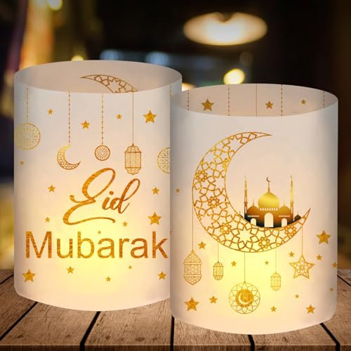 12 Lanterne Décoration de Table Pour Ramadan Eid Mubarak, Hajj Mubarak, Decoration Aid Moubarak 2025 Bayram Islam Cadeau, Ramazan Süsleri, Pour Bougies Chauffe-Plat ou Bougies