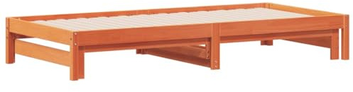 vidaXL Sofá Cama con Nido, Cama de Invitados, Somier de Dormitorio, Sofá Descanso para Salón Sótano, Madera Maciza de Pino Marrón Cera