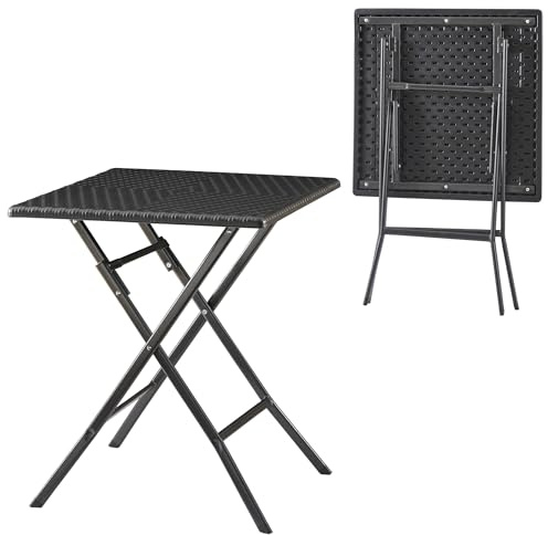 [en.casa] Klapptisch Mark Gartentisch Campingtisch klappbar 61,5 x 61,5 x 73 cm quadratisch Picknicktisch Outdoor Rattanoptik, Schwarz