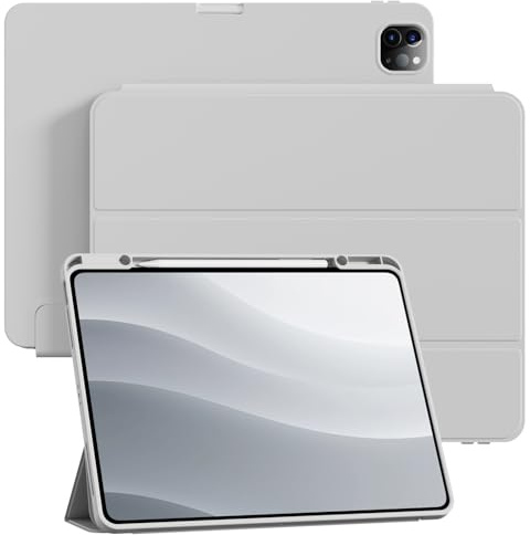 KVTVOU Hülle für iPad Pro 12,9 Zoll 2022 2021 2020 mit Stifthalter zum Aufladen, Präzise Passform Kameraschutz Auto Wachen/Schlafen, Weiche TPU Hülle für iPad Pro 12.9 6./5./4. Generation, Grau