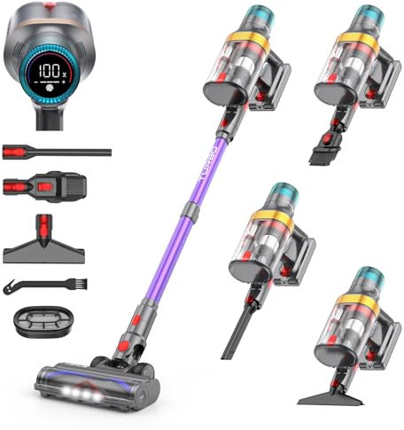 aonus A9 MAX Aspiradora sin Cable, 58Kpa/600W Aspiradora Escoba sin Cable Potente, Separación de Polvo de 1.8L con Doble Taza Mejorada, 75 Minutos de Larga Duración, Adecuada para Pisos/Alfombras/Pelo