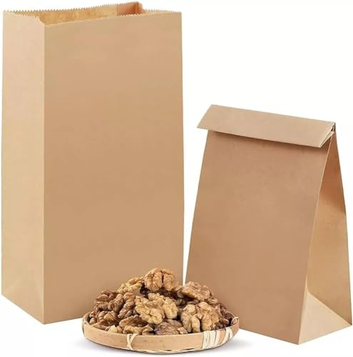 Venuscello 1000 x Fold Top Food Paper Bags 7 x 3 x 2 Inch Without Handles for Takeaway Food and Grocery for Home Use
