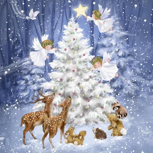20 Servietten Weihnachten Magischer Baum mit Engel und Tiere als Tischdeko. Papierservietten mit Motiv für Winter und Weihnachten. Auch für Decoupage und Serviettentechnik 33x33cm