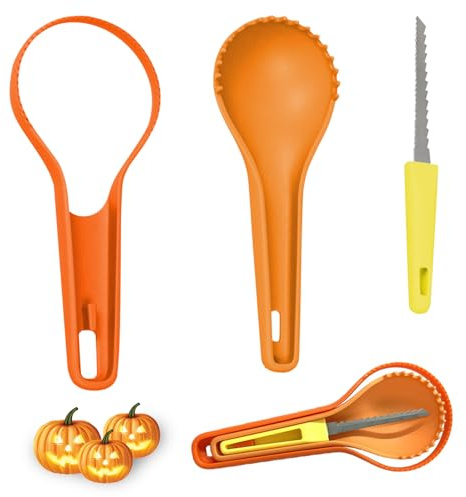 Halloween Kürbis Schnitzset,3pc Schnitzwerkzeug Kürbis Halloween Dekoration,Kürbis Schnitzmesser für Erwachsene und Kinder,Professionelles Obst Schnitzmesser für Obst und Gemüse DIY Zubehör (Orange)