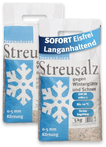OPPENHÄUSER Sal para deshielo 10kg: deshielo inmediato y duradero, sal para eliminar el hielo y la nieve, streu invernal para aceras, accesos y aparcamientos, grano M, DIN EN 16811-1, de alta calidad