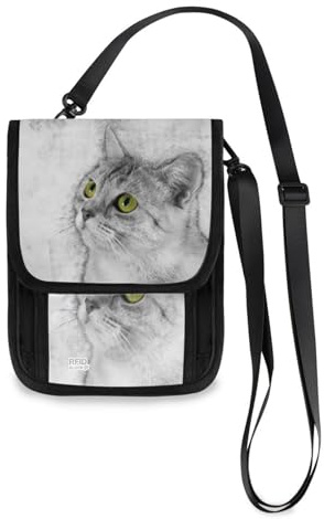 Mnsruu Cartera de viaje vintage retro con diseño de gato gris, para pasaporte, tarjetas de crédito, gadgets, bolsa unisex cruzada, cartera de viaje con correa ajustable, #01, Talla única, moda